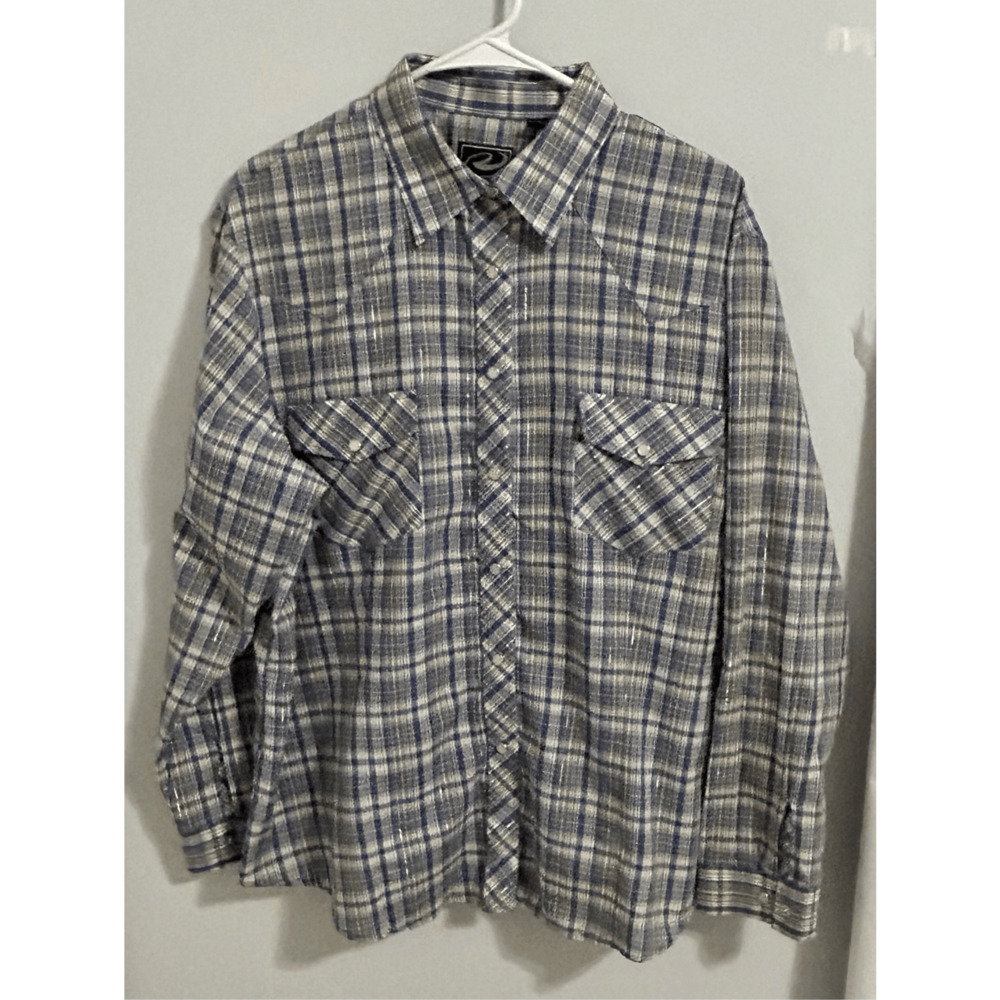 Roper Western Shirt Pearl Snap Button Down Gray Plaid Men’s size 2XL